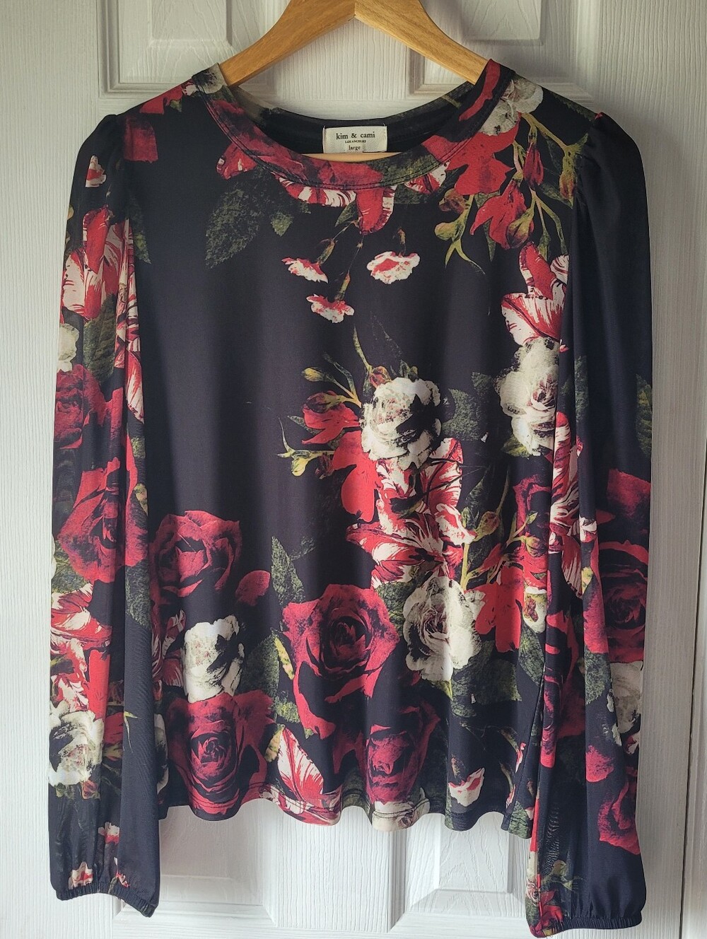 Kim & Cami Dark Floral Sheer Sleeve Blouse Large Whimsigoth Romantic